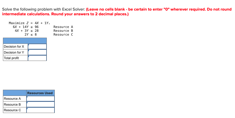 Solve the following problem with Excel Solver: