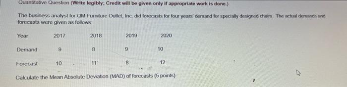 Quantitative Question (Write legibly Credit will