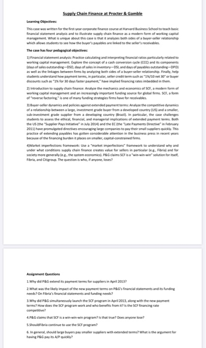 Supply Chain Finance at Procter & Gamble Learning