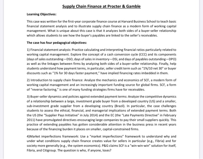 Supply Chain Finance at Procter & Gamble Learning