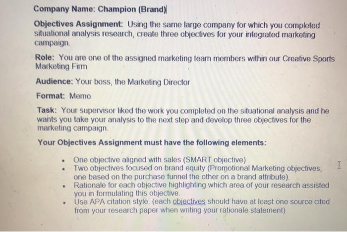 Company Name: Champion (Brand) Objectives