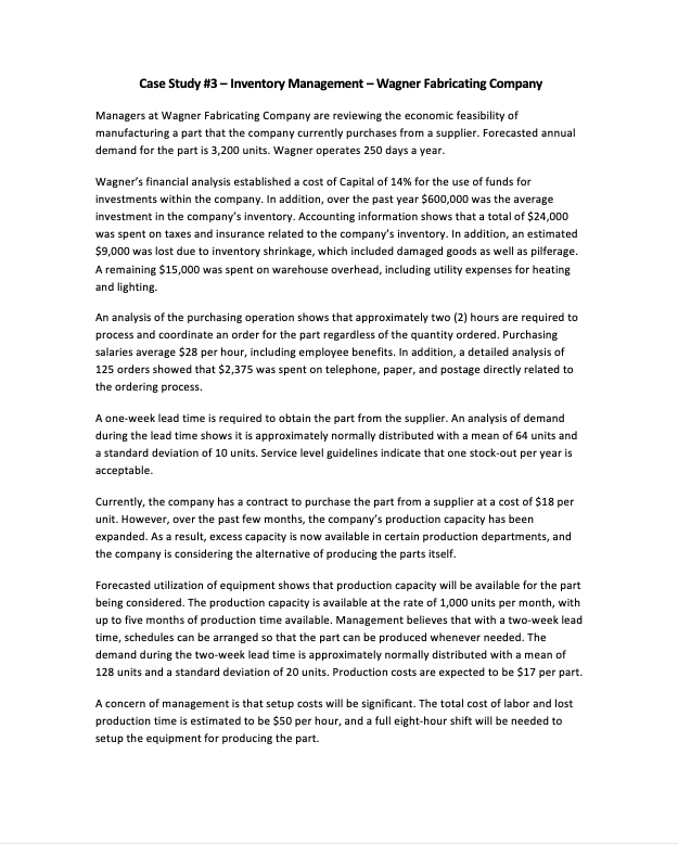 Case Study #3 - Inventory Management - Wagner