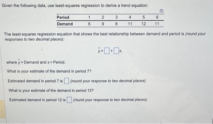 Given the following data, use least-squares