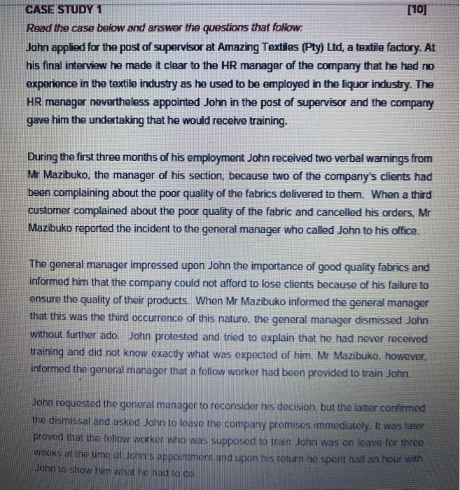 CASE STUDY 1 Read the case below and answer the