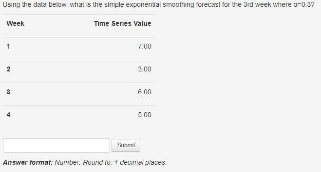 Using the data below, what is the simple