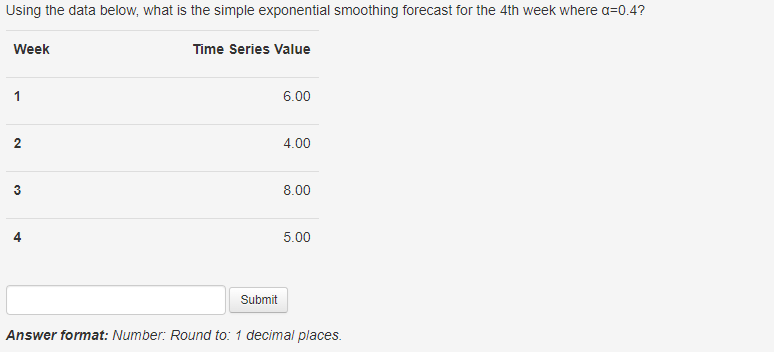 Using the data below, what is the simple