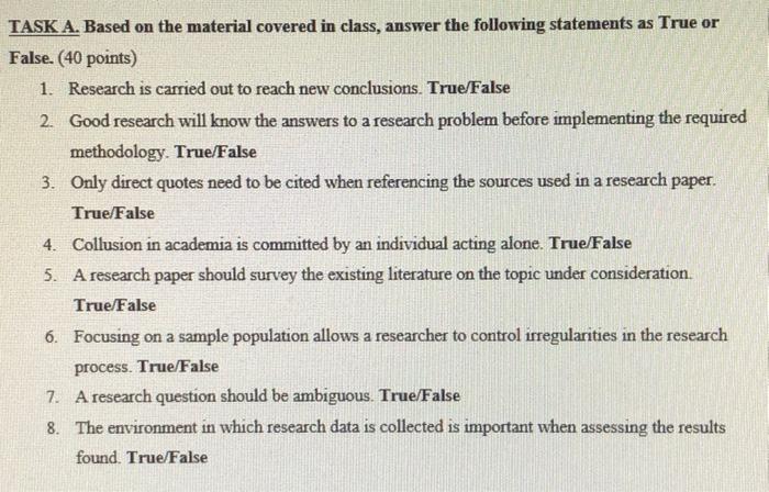 TASK A. Based on the material covered in class,