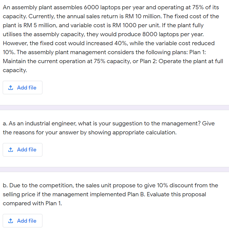 An assembly plant assembles 6000 laptops per year