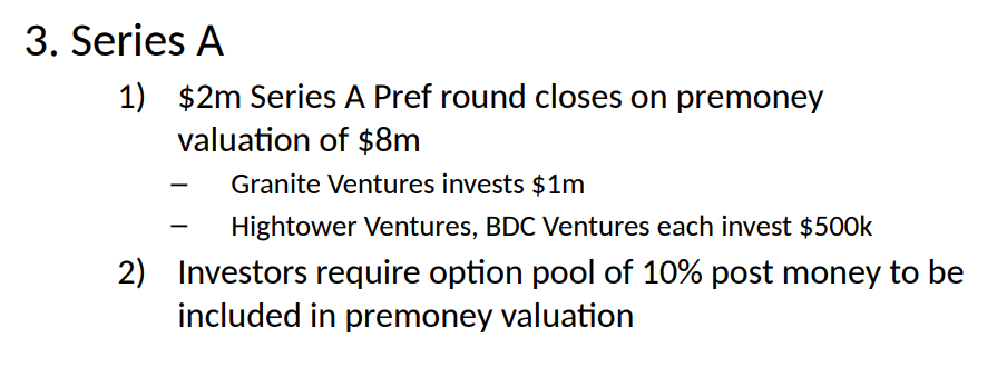 Build Cap Table series & show share prices for: