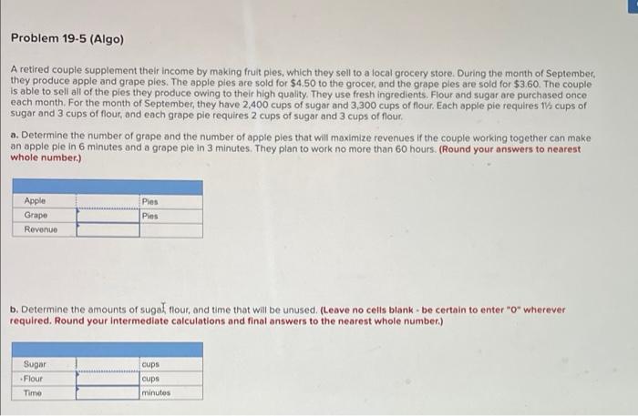 Problem 19-5 (Algo) A retired couple supplement
