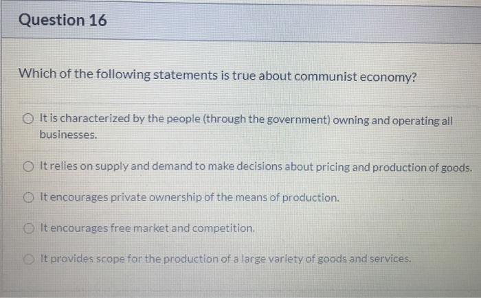 Question 16 Which of the following statements is