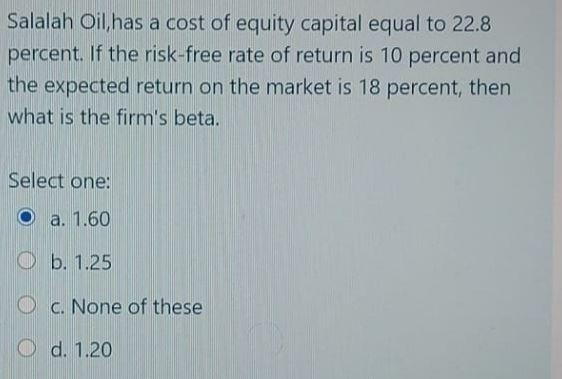 Salalah Oil has a cost of equity capital equal to