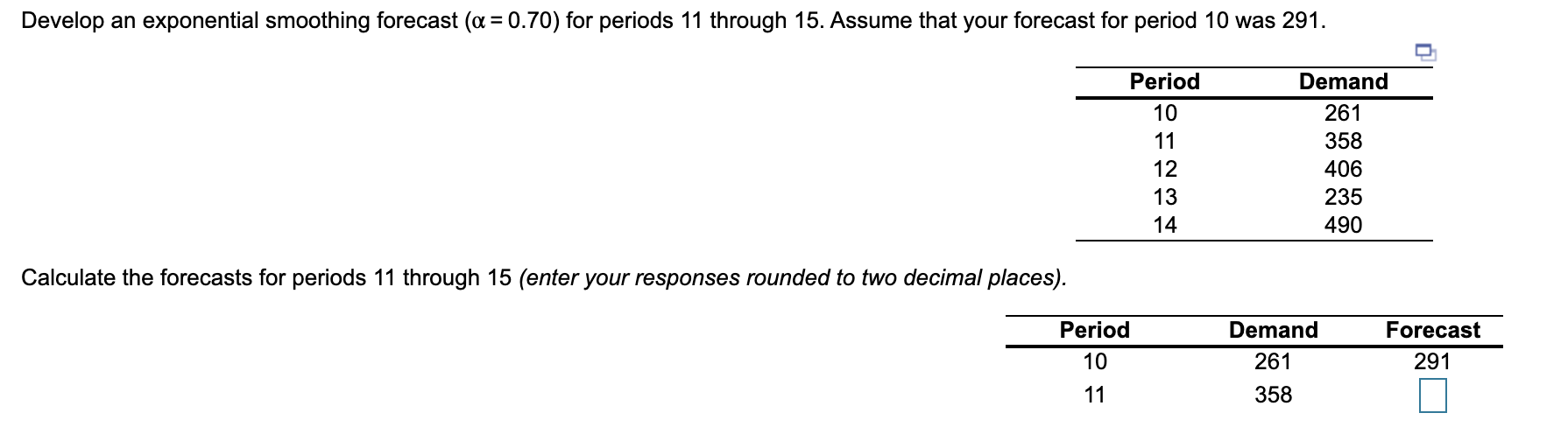 Develop an exponential smoothing forecast