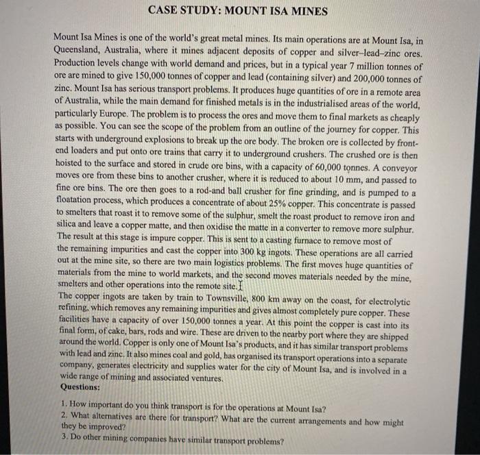 CASE STUDY: MOUNT ISA MINES Mount Isa Mines is