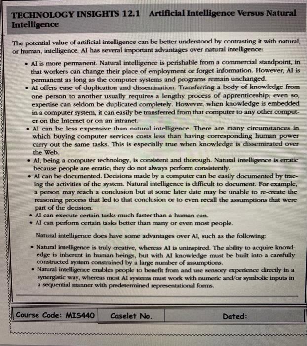 Artificial Intelligence Versus Natural TECHNOLOGY