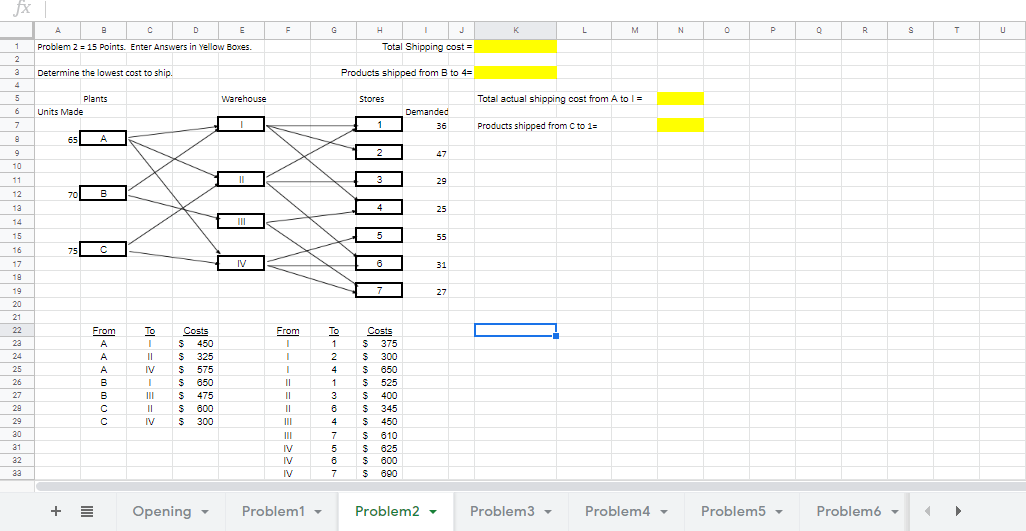solve only using excel please A C D E F G J L M N
