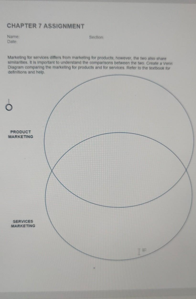 CHAPTER 7 ASSIGNMENT Name: Date: Section: