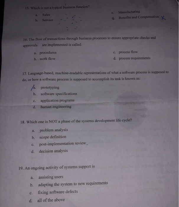 15. Which is not a typical business function?