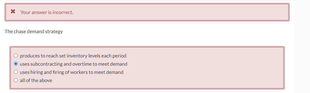 X Your answer is incorrect. The chase demand