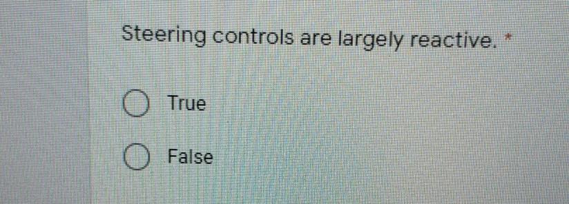 Steering controls are largely reactive. O True O