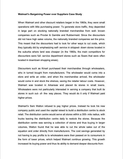 Walmart's Bargaining Power over Suppliers Case