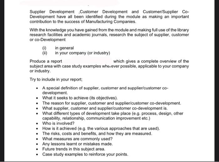 Supplier Development Customer Development and