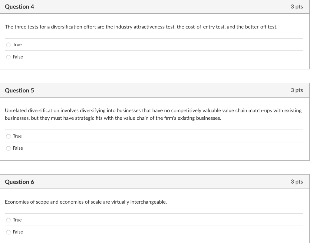 The three tests for a diversification effort are
