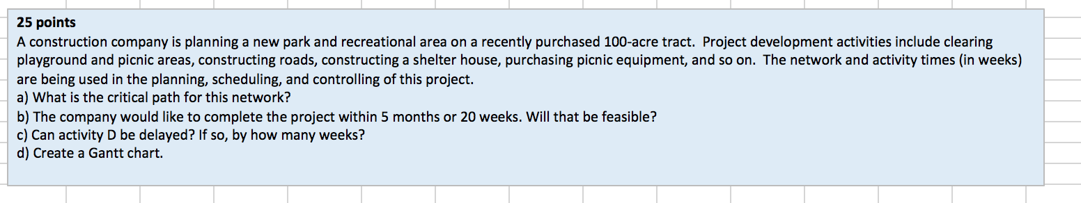 25 points A construction company is planning a