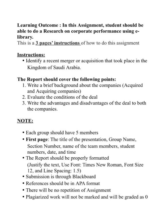 Learning Outcome : In this Assignment, student