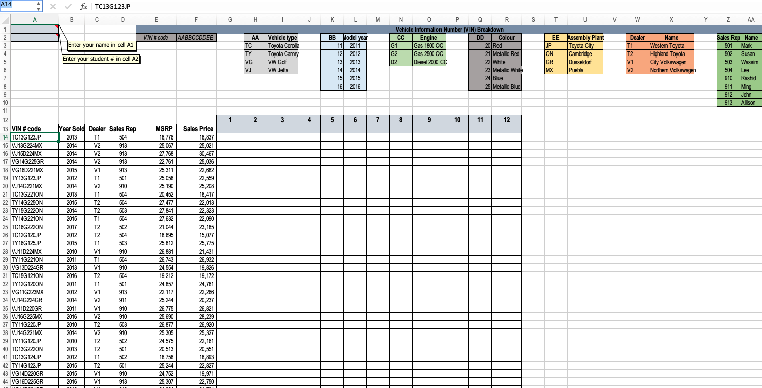 In H 14 : Use the VIN # code breakdown provided