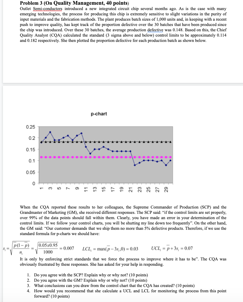 Problem 3 (On Quality Management, 40 points)