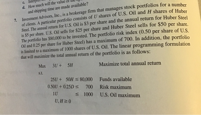 k portfolios for a number c. Interpie d. How much