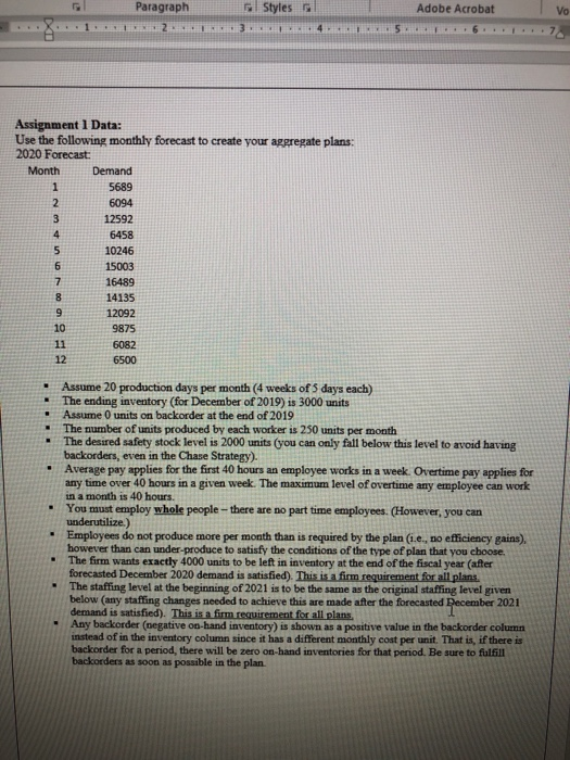 Aggregate Planning Chase Strategy Paragraph
