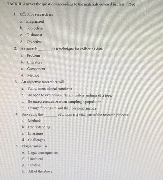 TASK B. Answer the questions according to the