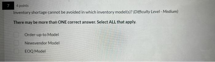 need asap please 7 4 points Inventory shortage