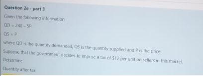 Question 2e part 3 Given the following