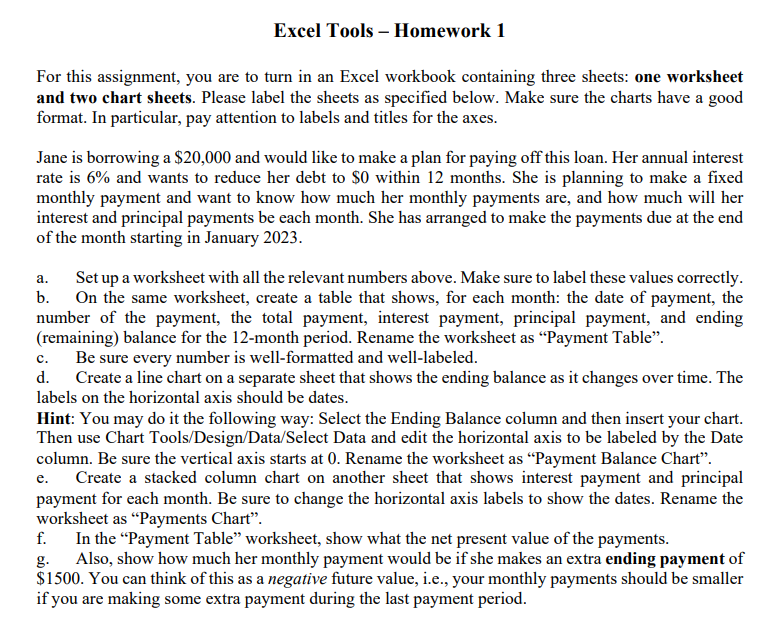 Excel Tools - Homework 1 For this assignment, you