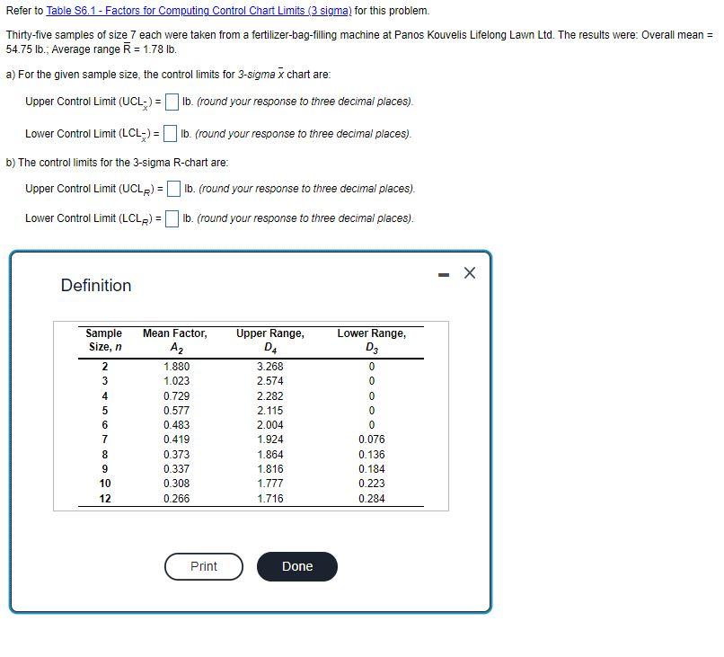 Refer to Table $6.1 - Factors for Computing