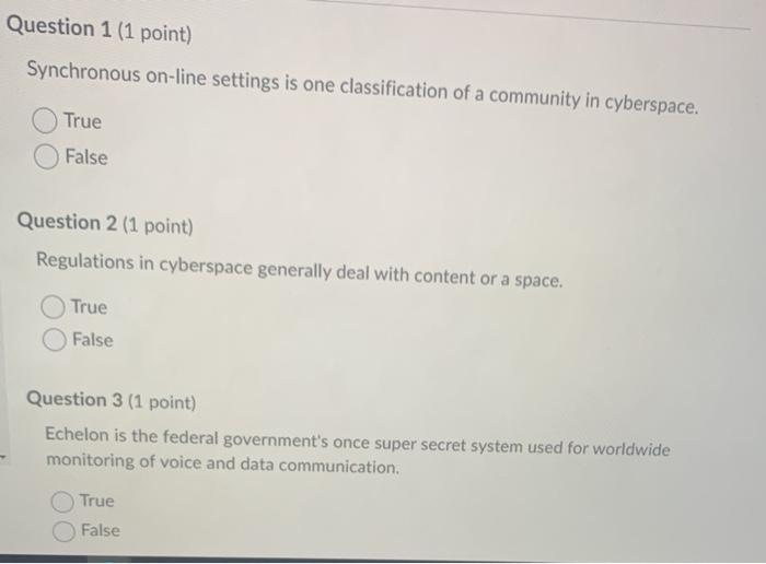 Question 1 (1 point) Synchronous on-line settings
