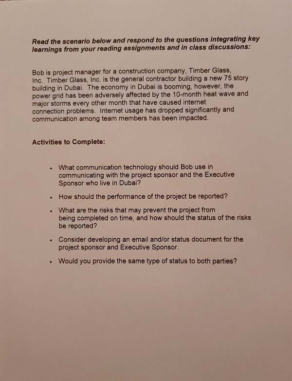 Read the scenario below and respond to the