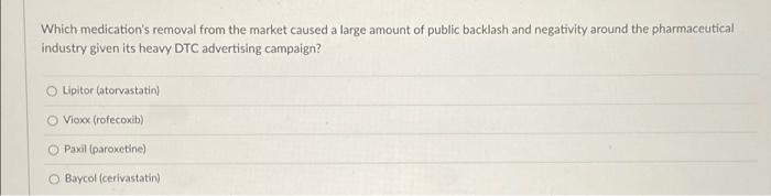 Which medication's removal from the market caused