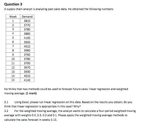 Question 3 A supply chain analyst is analyzing