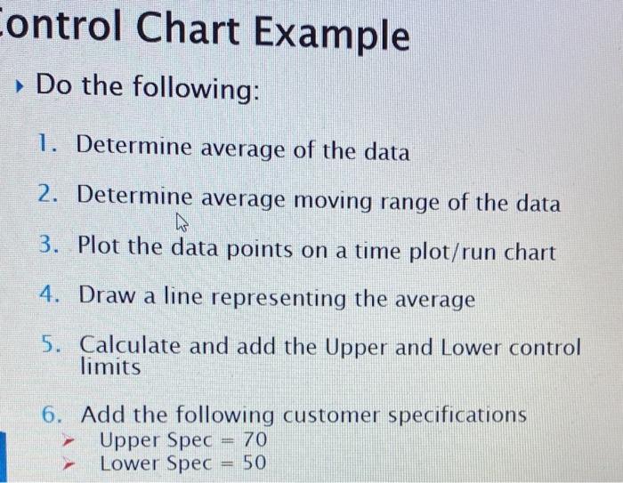 Control Chart Example Do the following: 1.
