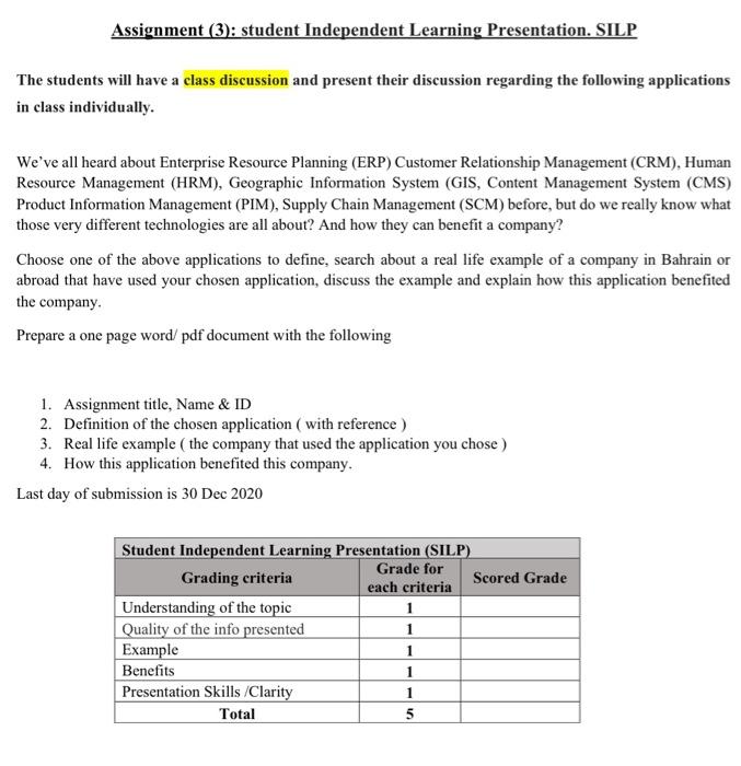 Assignment (3): student Independent Learning