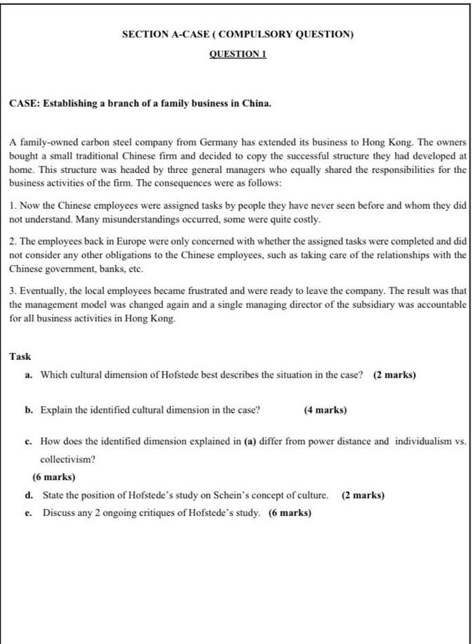 SECTION A-CASE (COMPULSORY QUESTION) QUESTION 1
