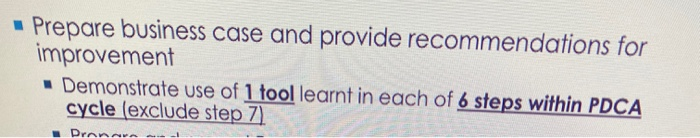 prepare a PDCA CYCLE! 6 step and give an example