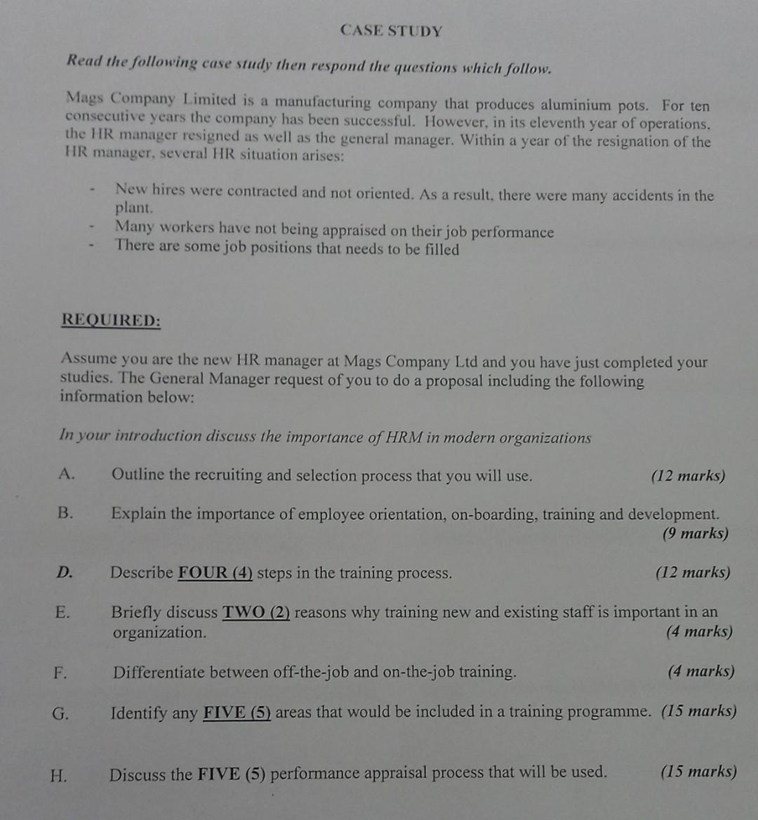 CASE STUDY Read the following case study then