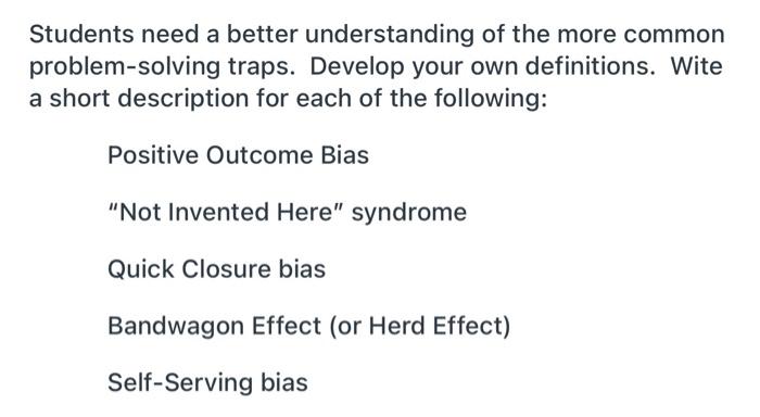 Class: Problem Solving and Decision Making Can
