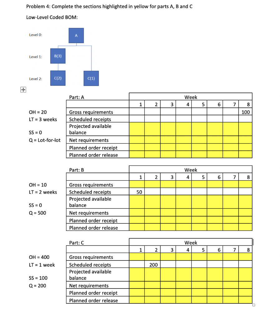 Problem 4: MRP Calculations (9 points) The