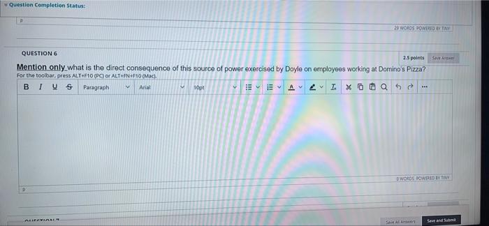 Question Completion Status: P 29 WORDS
